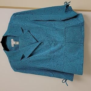 Miss Dorby skirt suit set teal Paisley. Vintage 14P with 3/4 sleeves